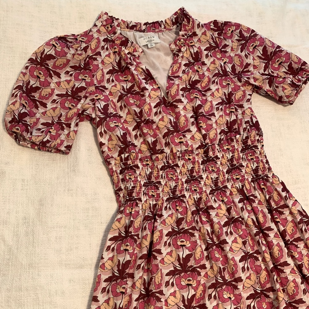 J.Crew Liberty London Smocked Waist A-line Midi Dress Butterfield Poppy Field S